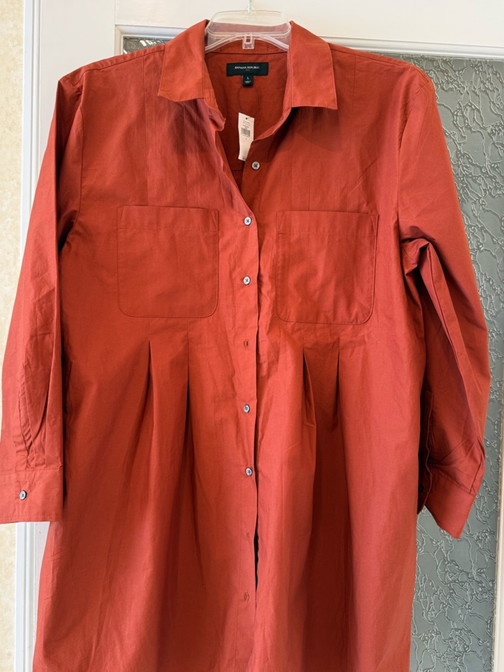 Banana Republic Rust Red Long Button-Front Shirt Dress